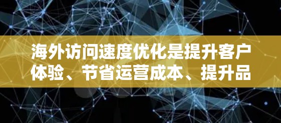 海外访问速度优化是提升客户体验、节省运营成本、提升品牌形象的重要方面。以下是一些优化海外访问速度的策略和方法